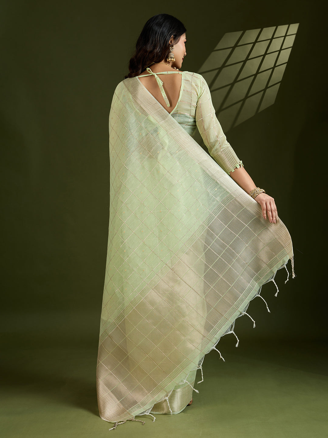 Jyoti Fashion Women's Sea Green Tissue Linen Silk Zari Woven Designer Saree with Blouse | Swadesiicart
