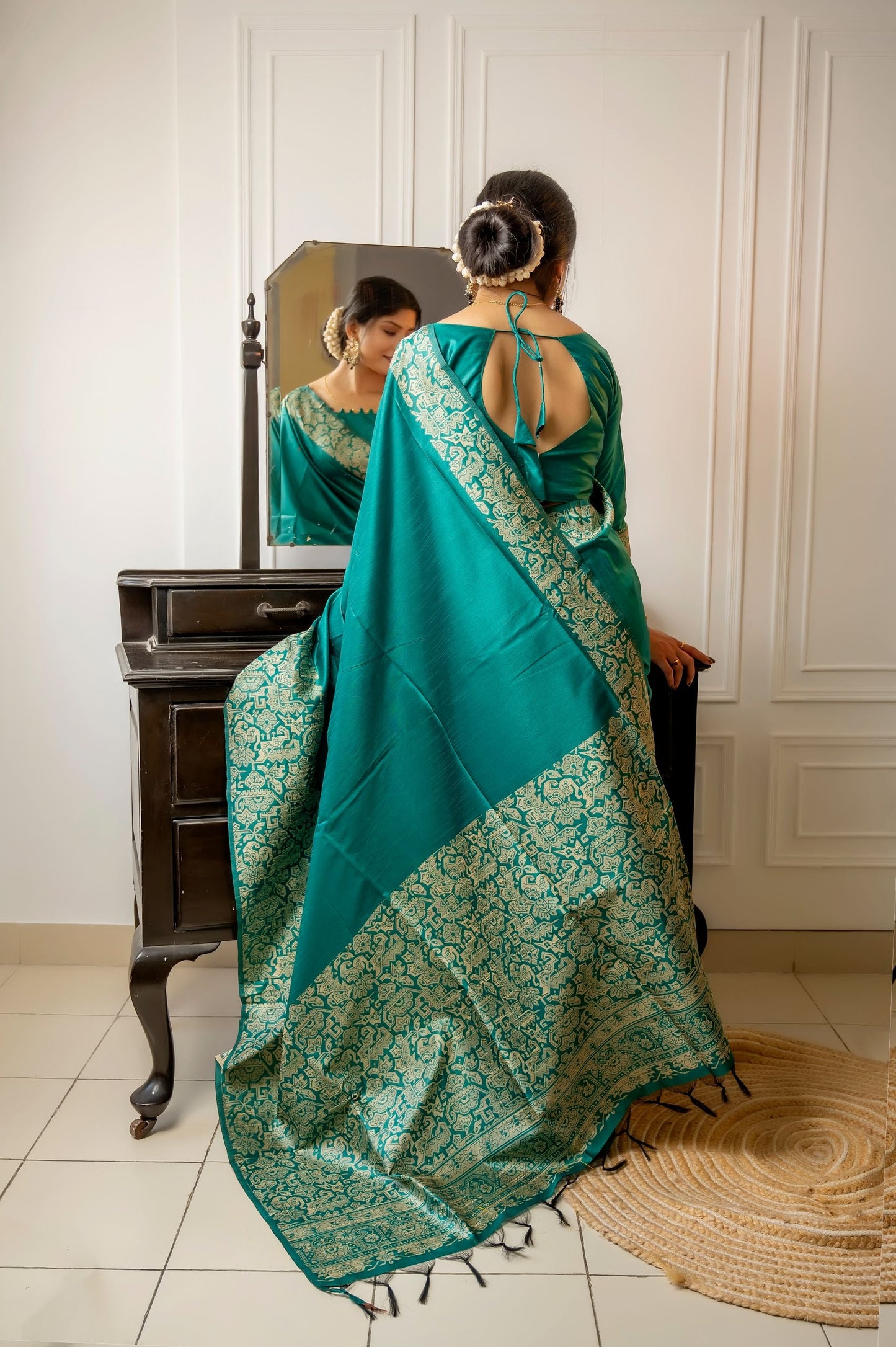 Jyoti Fashion Women's Rama Handloom Raw Silk Weaving Designer Saree with Blouse | Swadesiicart
