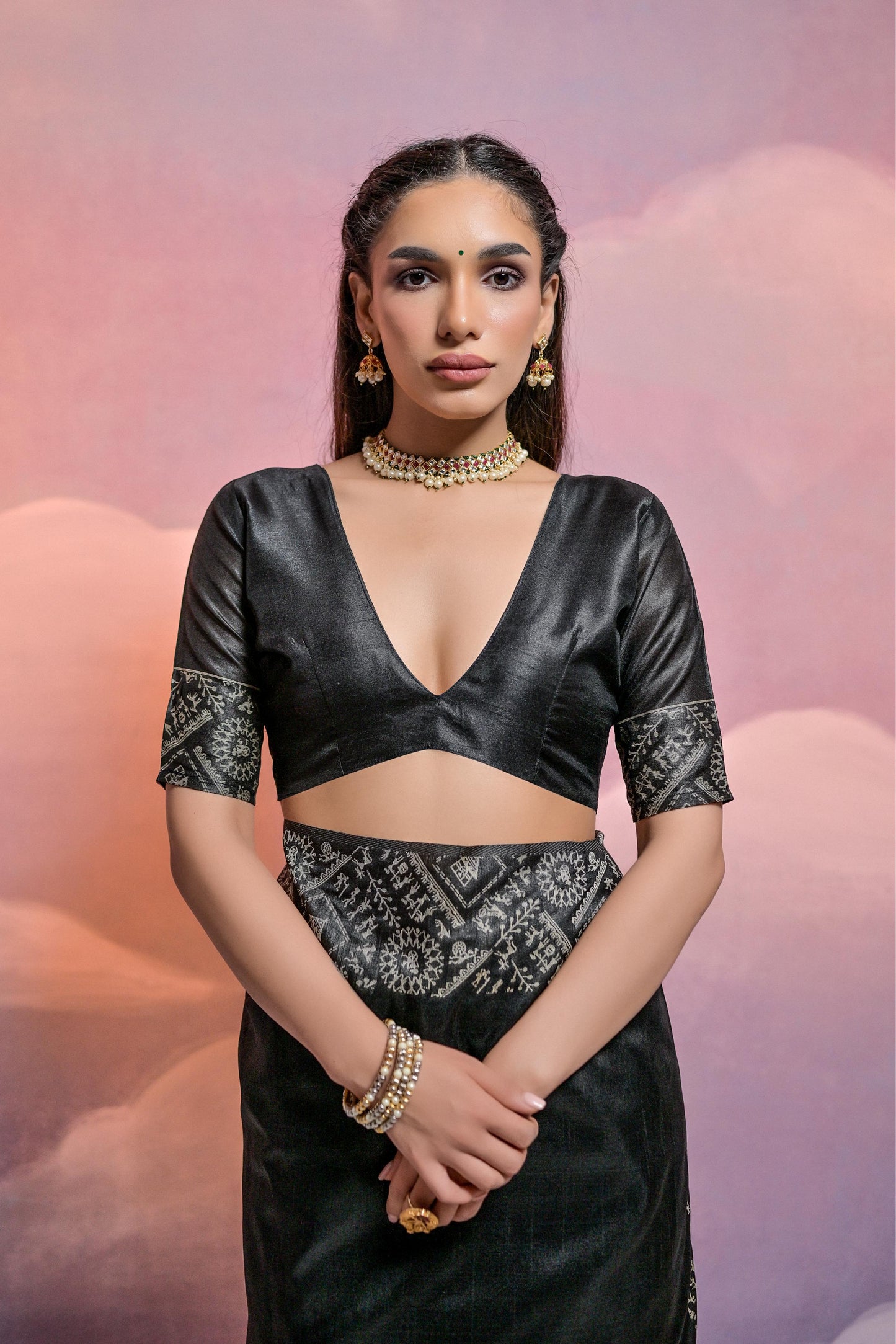 Jyoti Fashion Women's Black Handloom Raw Silk Weaving Designer Saree with Blouse | Swadesiicart