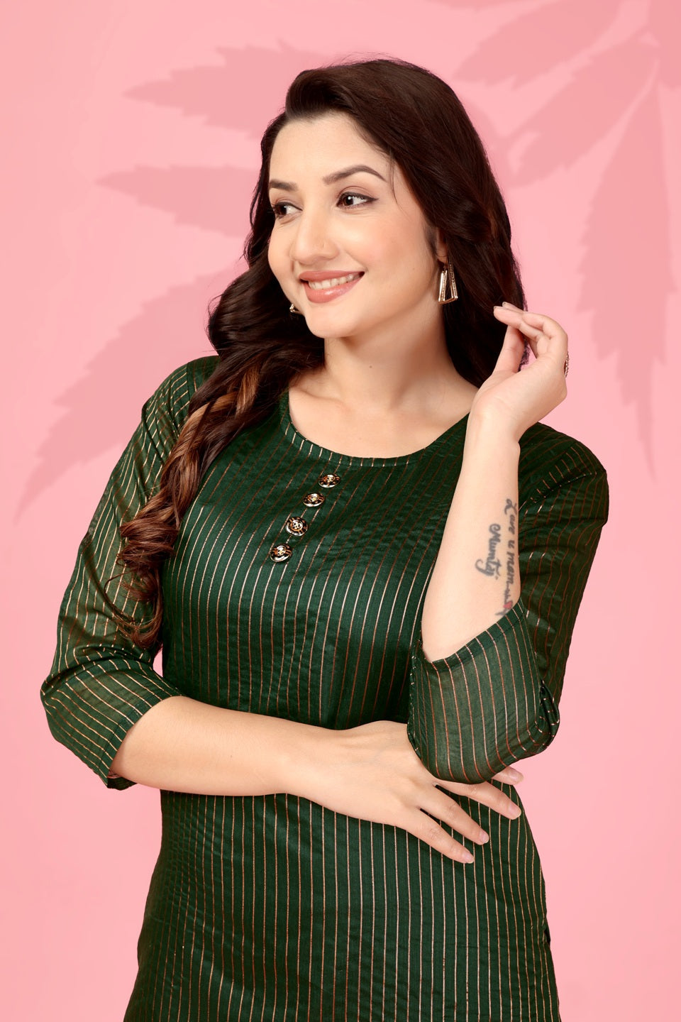 Jyoti Fashion Women's Bottle Green Kanchi Cotton Lining Zari Woven Designer Kurti Only | Swadesiicart