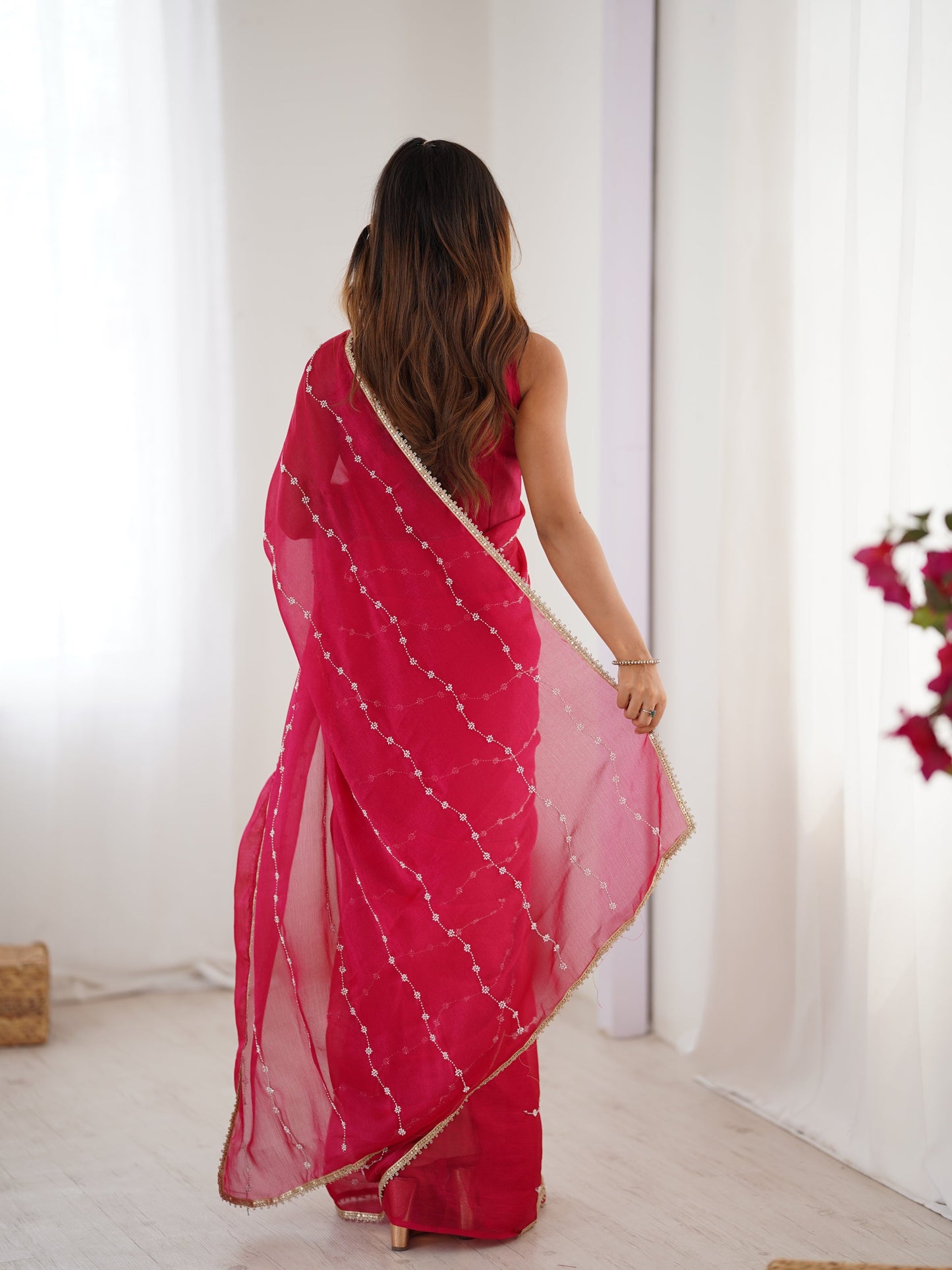 Jyoti Fashion Women's Pink Soft Sitara Embroidered Designer Saree with Blouse | Swadesiicart