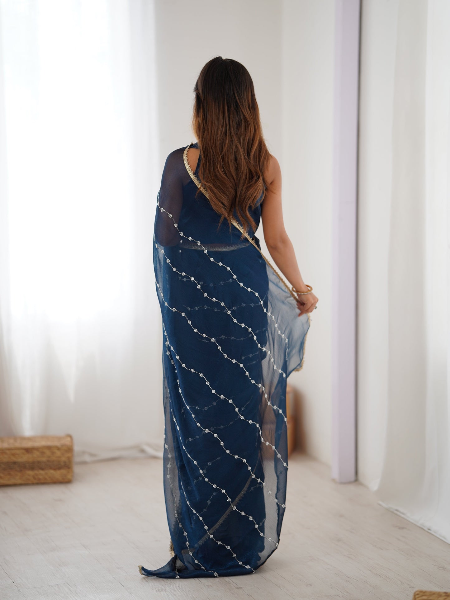 Jyoti Fashion Women's Teal Soft Sitara Embroidered Designer Saree with Blouse | Swadesiicart