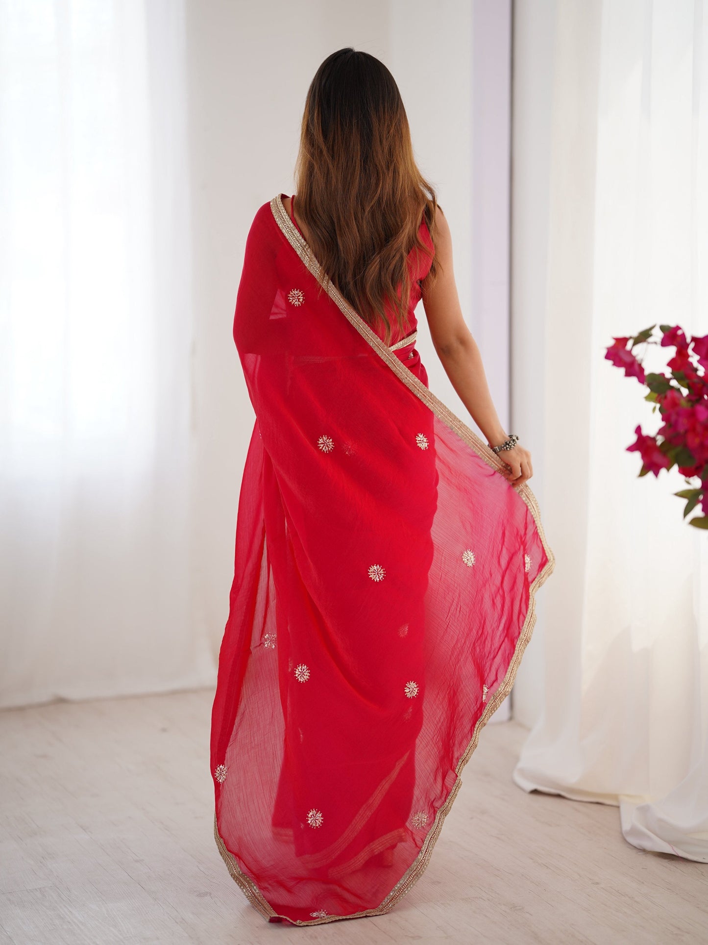 Jyoti Fashion Women's Pink Fandy Silk Embroidered Designer Saree with Blouse | Swadesiicart
