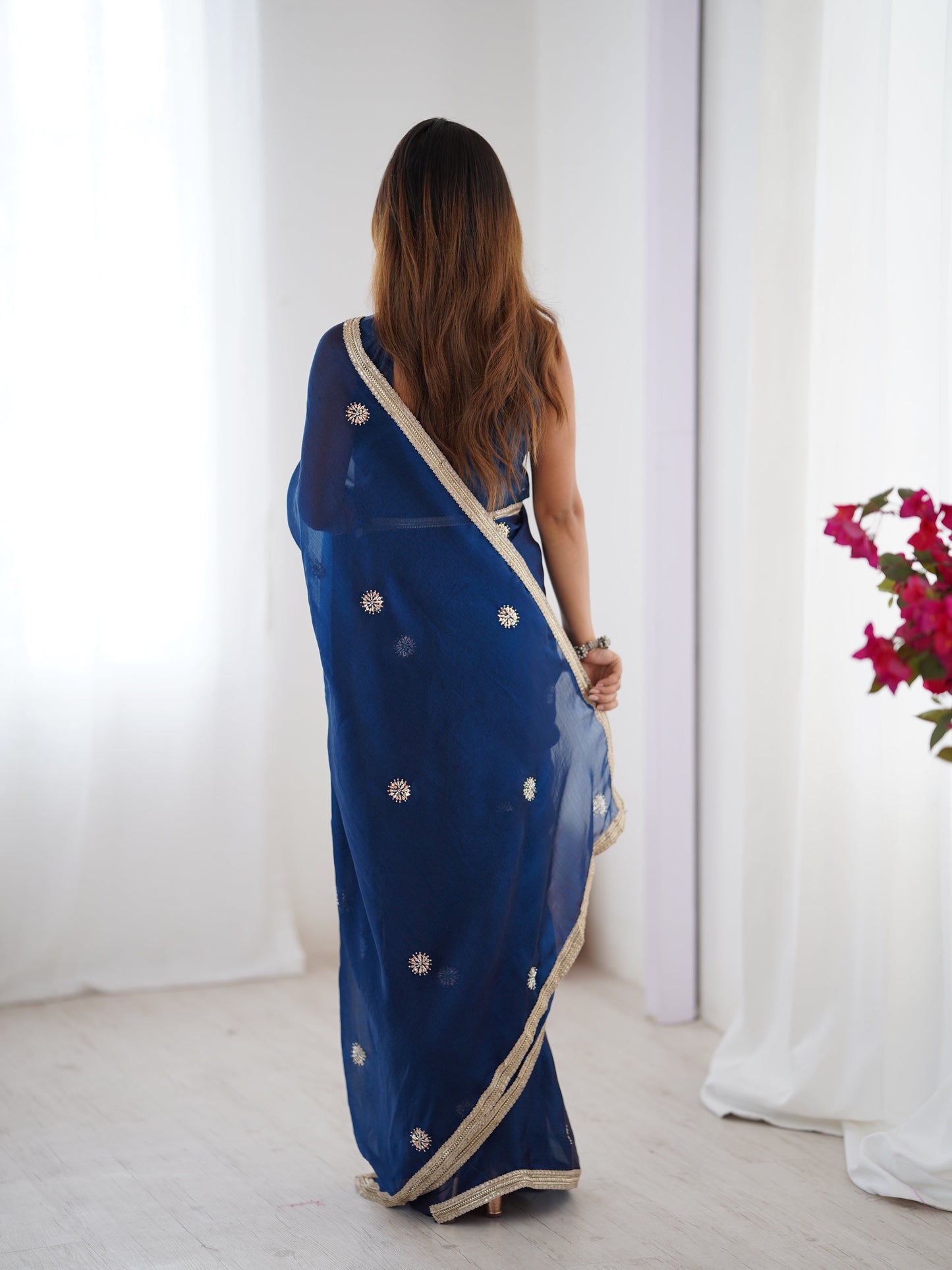 Jyoti Fashion Women's Teal Fandy Silk Embroidered Designer Saree with Blouse | Swadesiicart