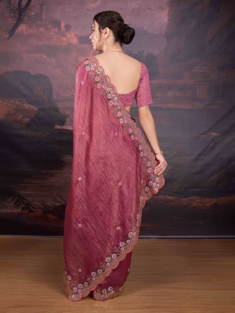 Jyoti Fashion Women's Pink Art Silk Sequins Embroidered Designer Saree with Blouse | Swadesiicart