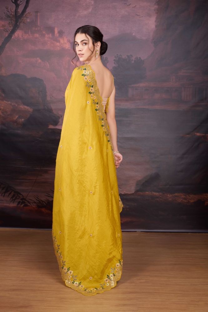 Jyoti Fashion Women's Yellow Art Silk Sequins Embroidered Designer Saree with Blouse | Swadesiicart