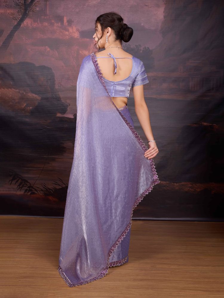 Jyoti Fashion Women's Light Purple Jimmy Choo Heavy Beads Work Designer Saree with Blouse | Swadesiicart