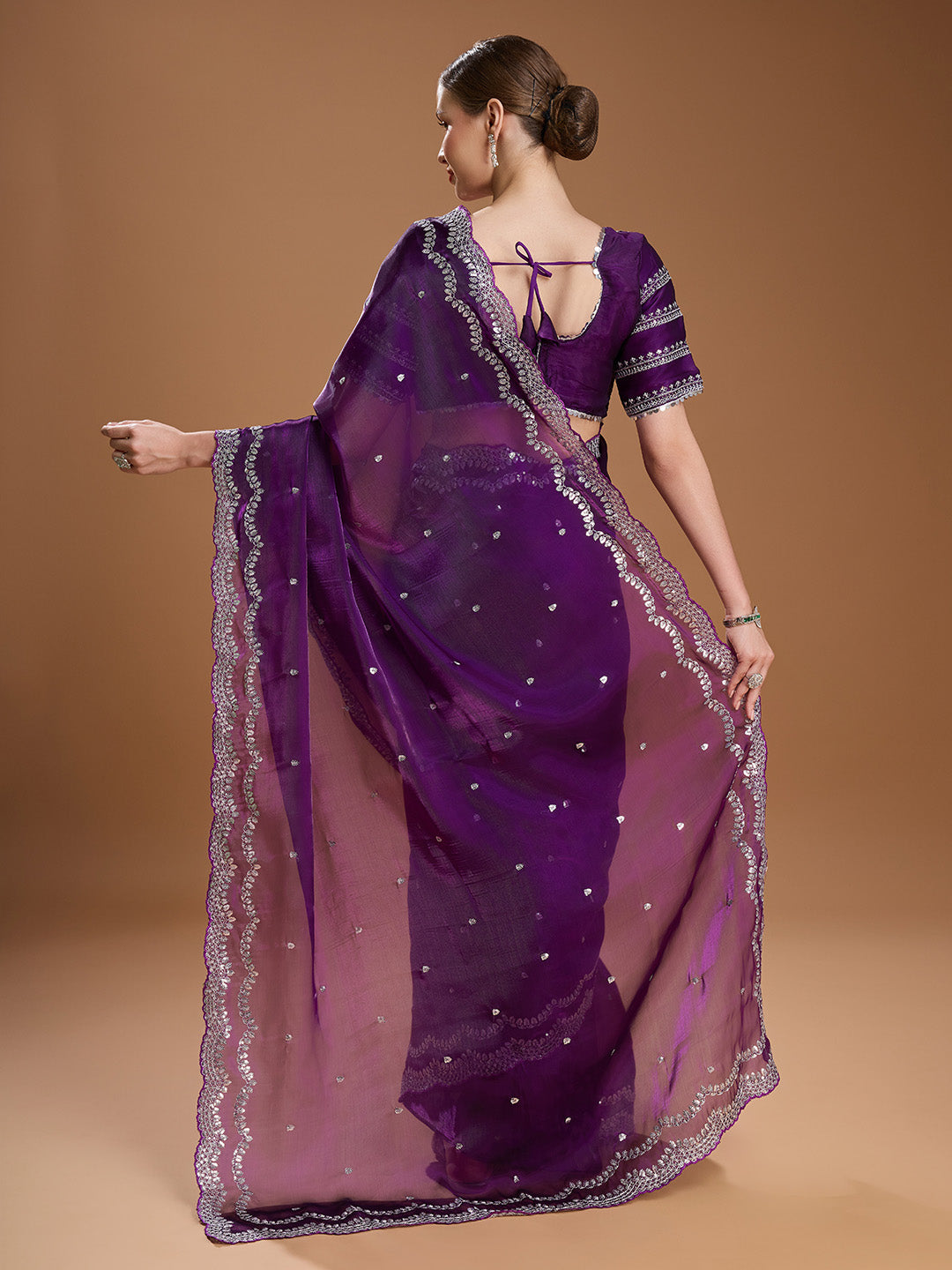 Jyoti Fashion Women's Purple Jimmy Choo Sequins Embroidered Designer Saree with Blouse | Swadesiicart