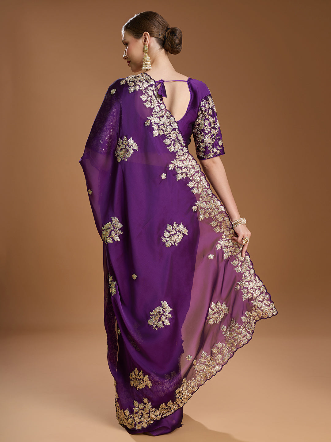 Jyoti Fashion Women's Purple Jimmy Choo Embroidered & Coding Designer Saree with Blouse | Swadesiicart