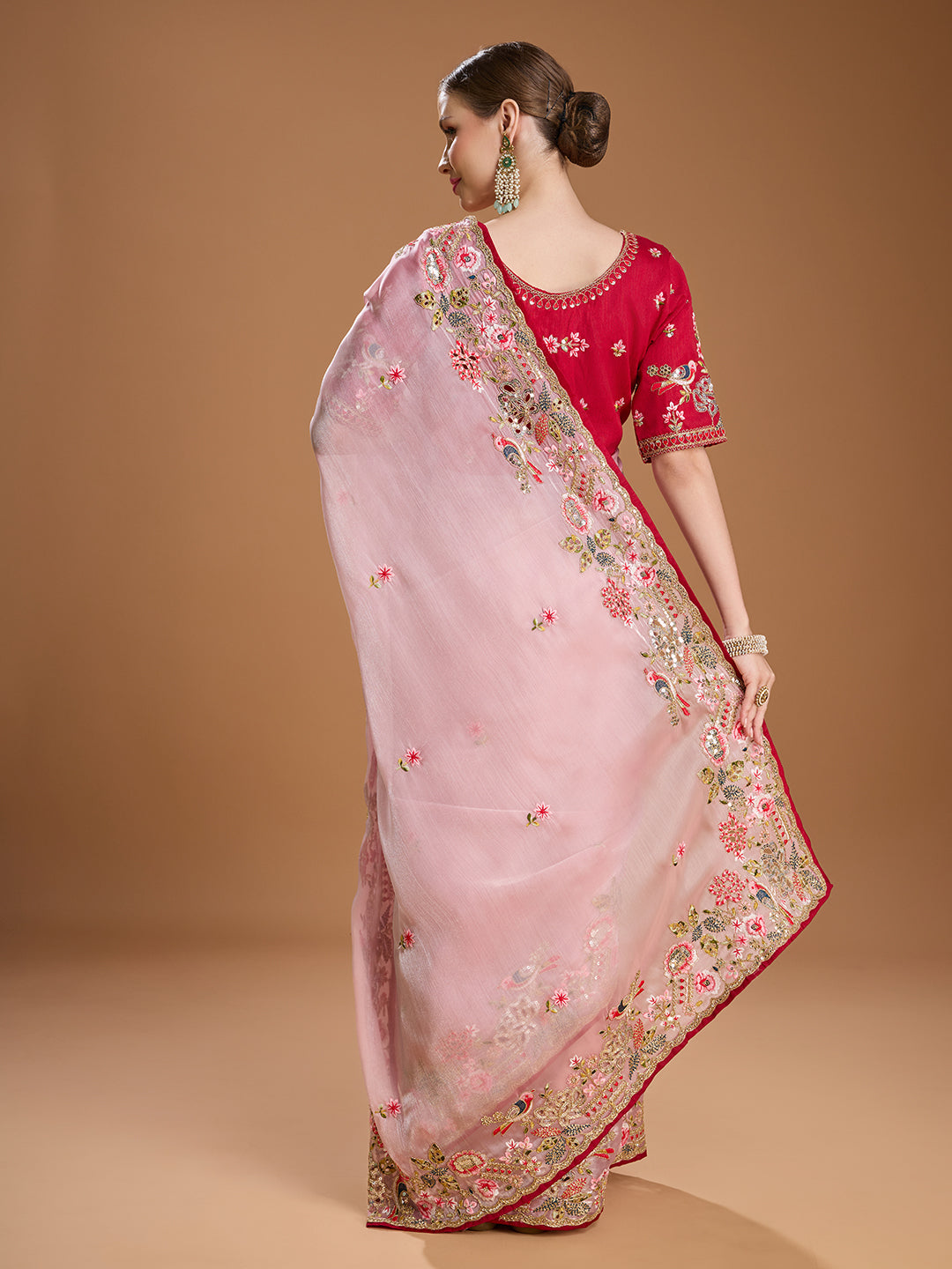 Jyoti Fashion Women's Baby Pink Jimmy Choo Sequins Coding Embroidered Designer Saree with Blouse | Swadesiicart