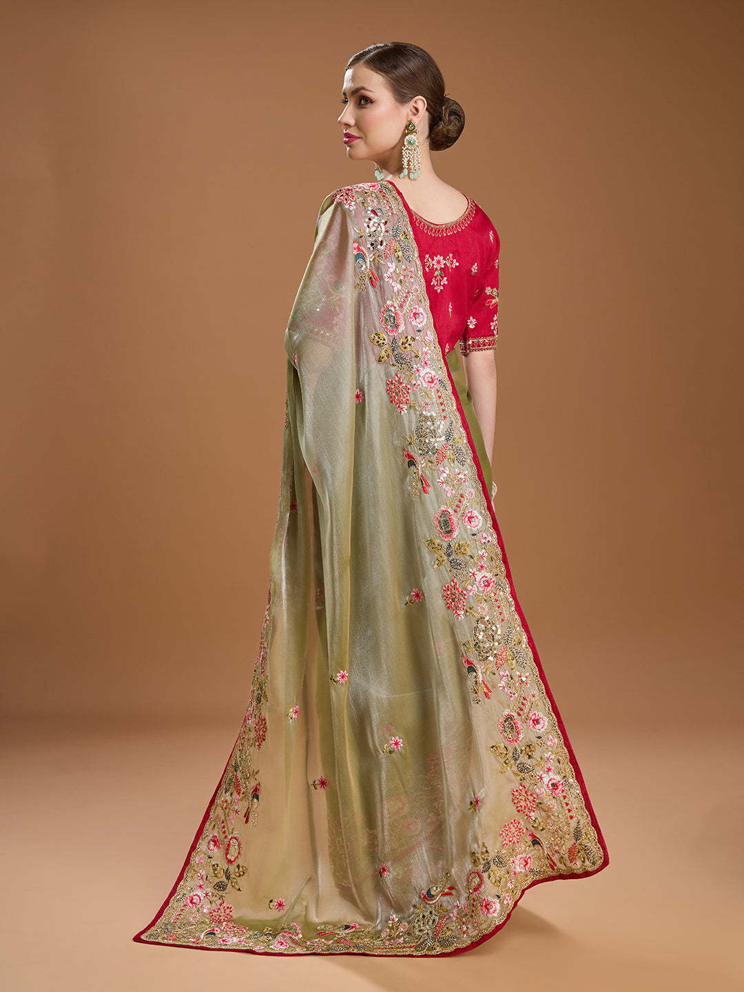 Jyoti Fashion Women's Sea Green Jimmy Choo Sequins Coding Embroidered Designer Saree with Blouse | Swadesiicart