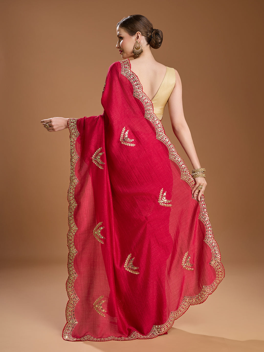 Jyoti Fashion Women's Maroon Chiffon Satin Sequins Embroidered Designer Saree with Blouse | Swadesiicart