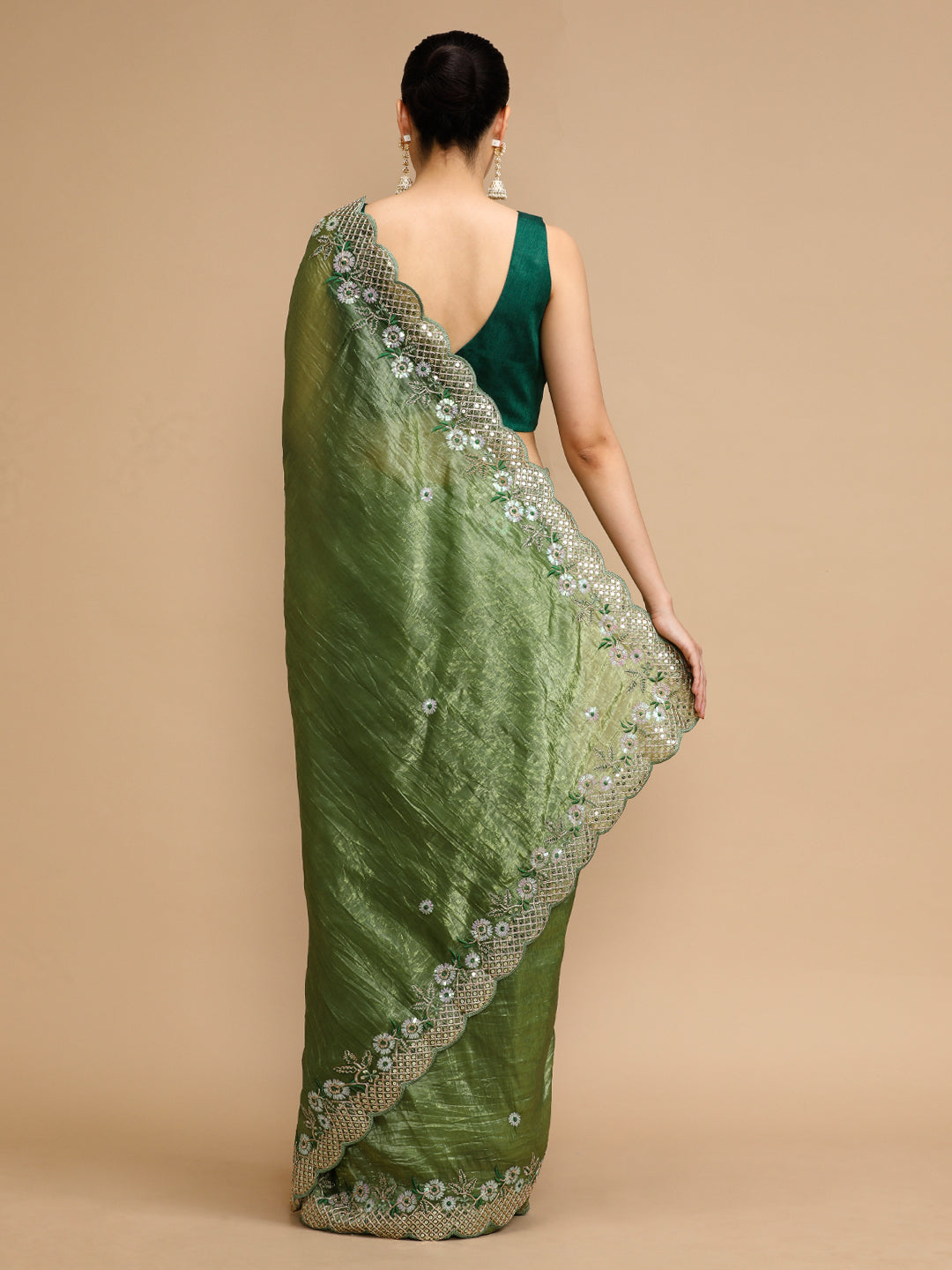 Jyoti Fashion Women's Mehendi Art Silk Sequins Embroidered Designer Saree with Blouse | Swadesiicart