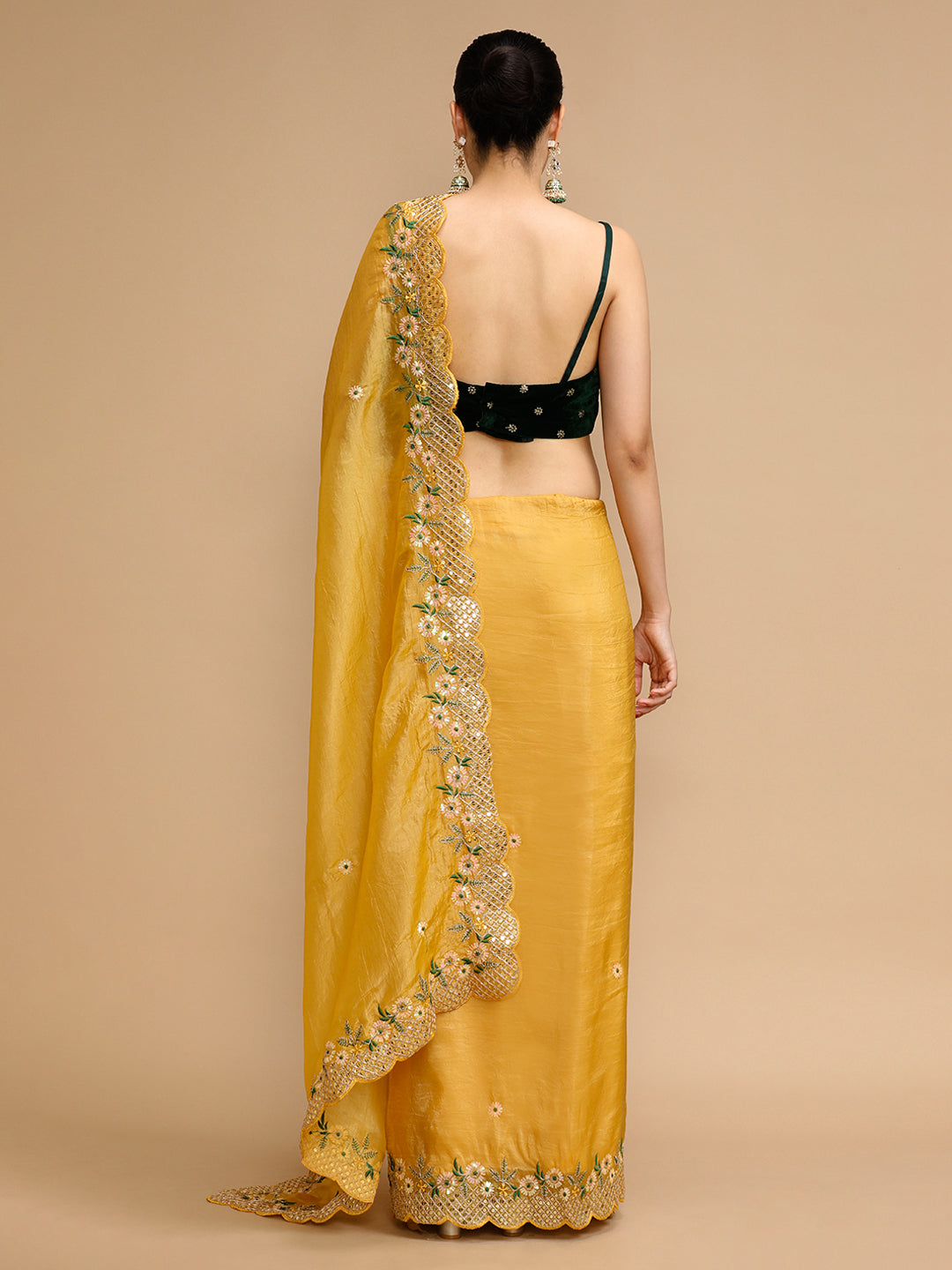 Jyoti Fashion Women's Yellow Art Silk Sequins Embroidered Designer Saree with Blouse | Swadesiicart