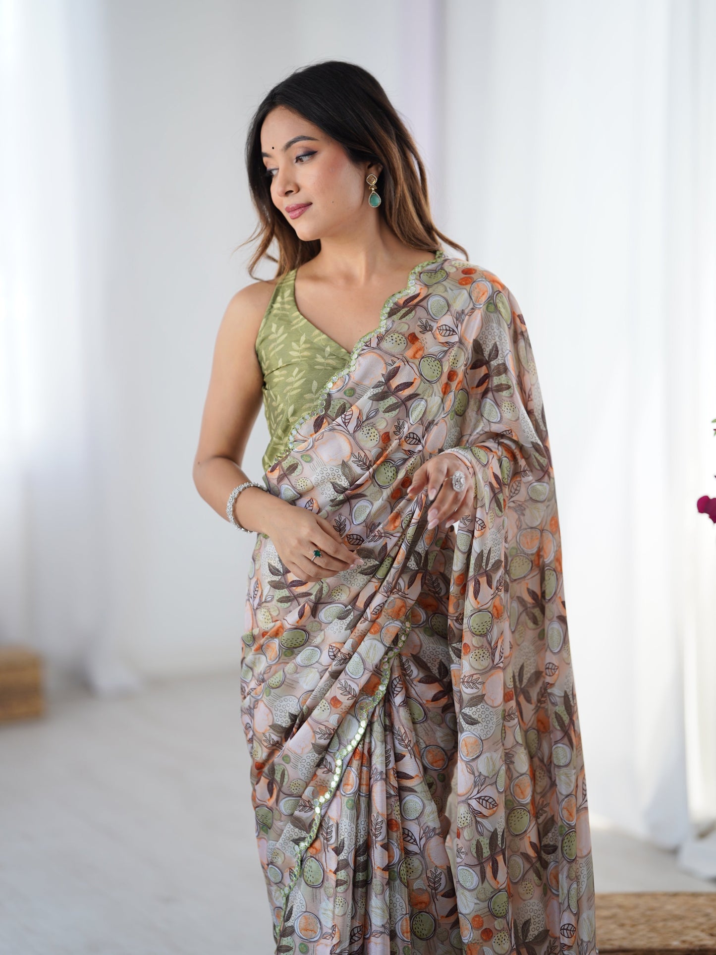 Jyoti Fashion Women's Multicolor Chinon Digital Printed Designer Saree with Blouse - Swadesiicart