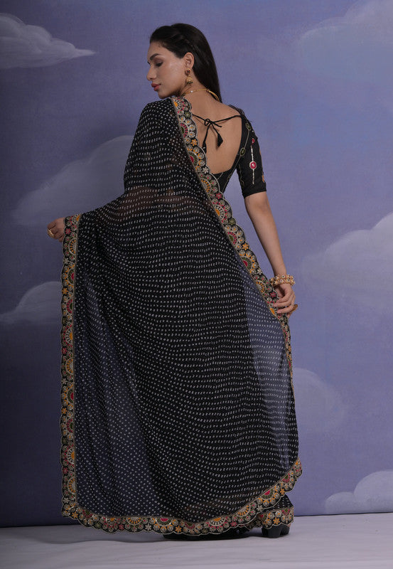Jyoti Fashion Women's Black Coding Sequence Georgette Saree with Blouse | Swadesiicart