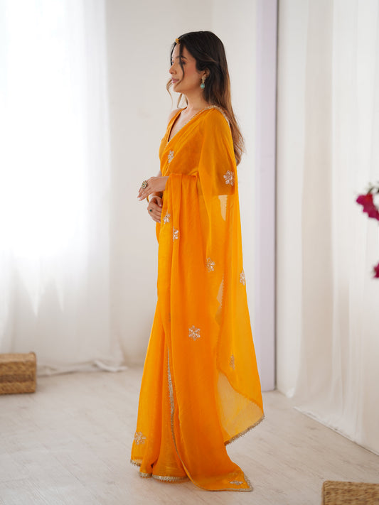 Jyoti Fashion Women's Yellow Soft Fendy Embroidered Designer Swadesiicart with Blouse
