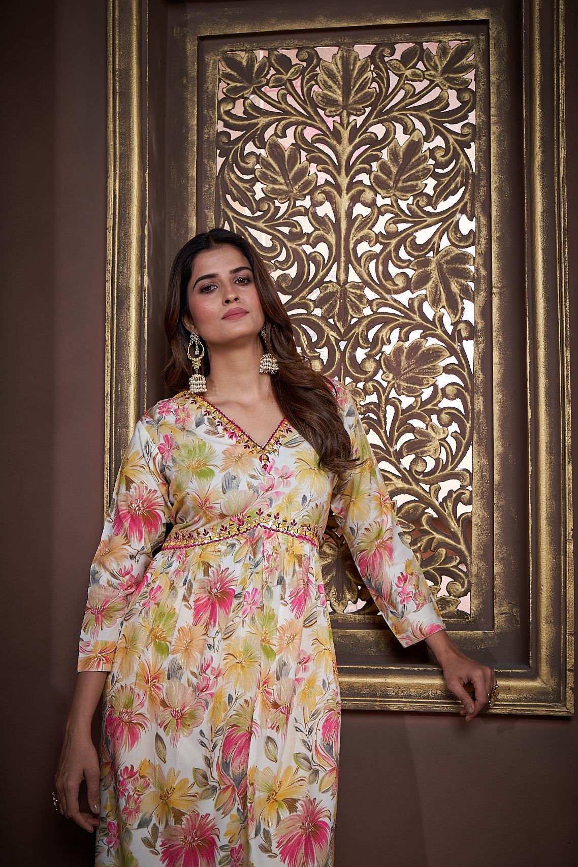 Jyoti Fashion Women's Yellow Rayon Floral Print with Handwork Designer Kurta Set with Dupatta | Swadesiicart