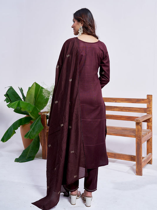 Jyoti Fashion Women's Coffee Rayon Embroidered Designer Kurta Set with Dupatta - Swadesiicart
