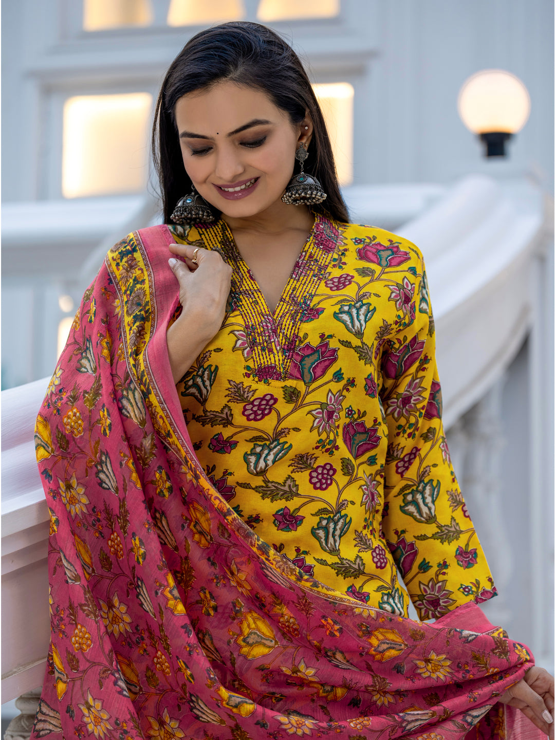 Jyoti Fashion Women's Yellow Rayon Print with Thread Designer Kurta Set with Dupatta - Swadesiicart