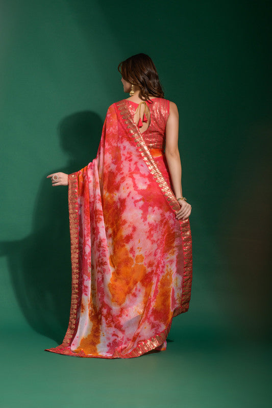 Jyoti Fashion Women's Gajri Sequence Embroidery Chiffon Saree with Blouse | Swadesiicart