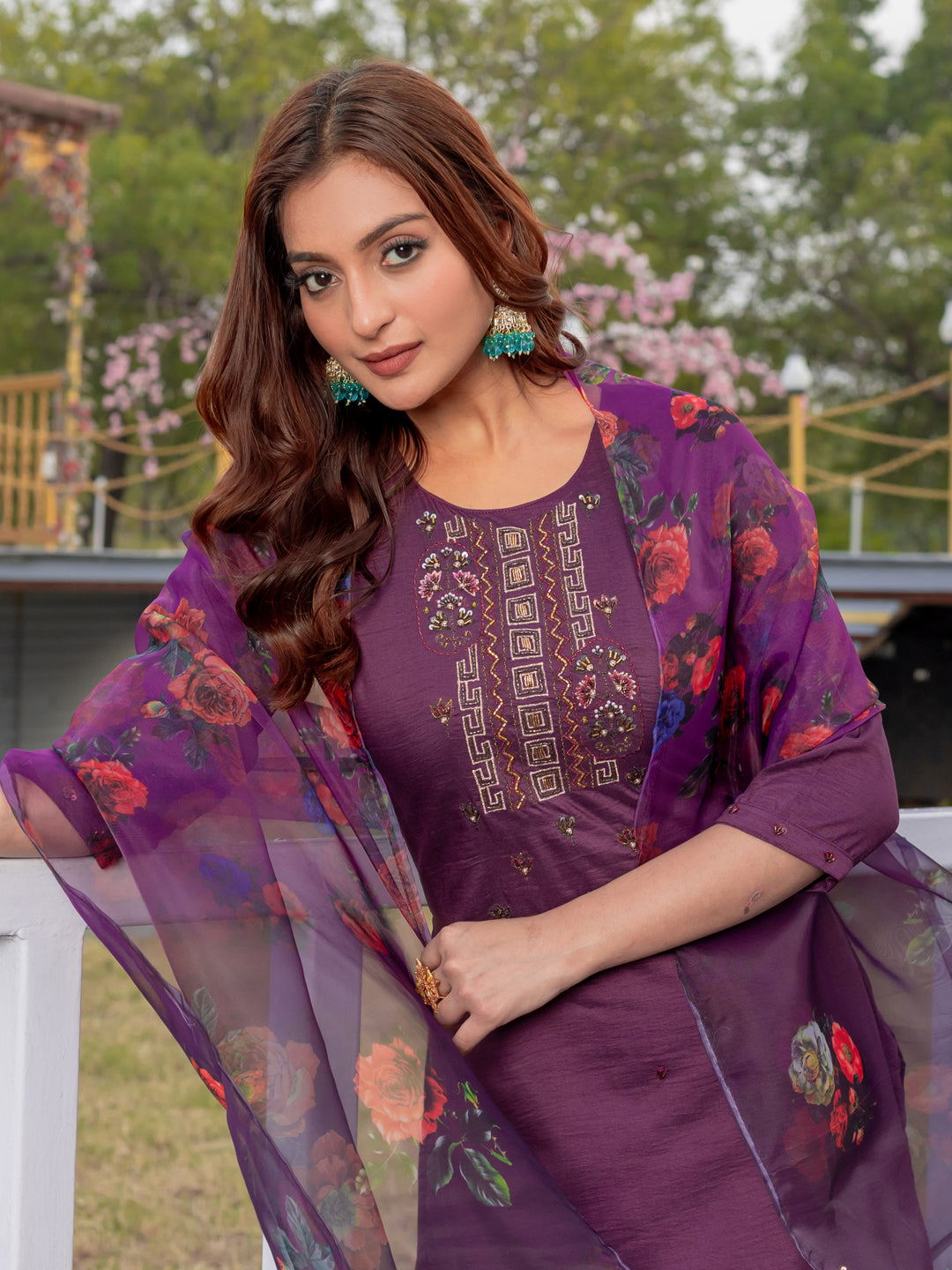 Jyoti Fashion Women's Purple Silk Handwork Designer Kurta Set with Dupatta | Swadesiicart