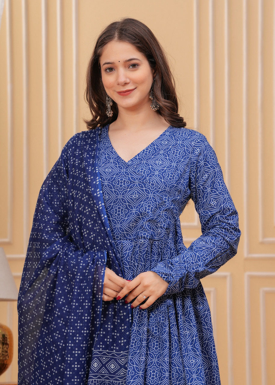 Jyoti Fashion Women's Blue Rayon Printed Designer Kurta Set with Dupatta | Swadesiicart
