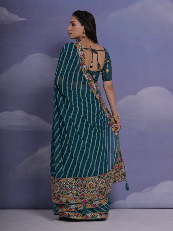 Jyoti Fashion Women's Morpich Coding Sequence Georgette Saree with Blouse | Swadesiicart