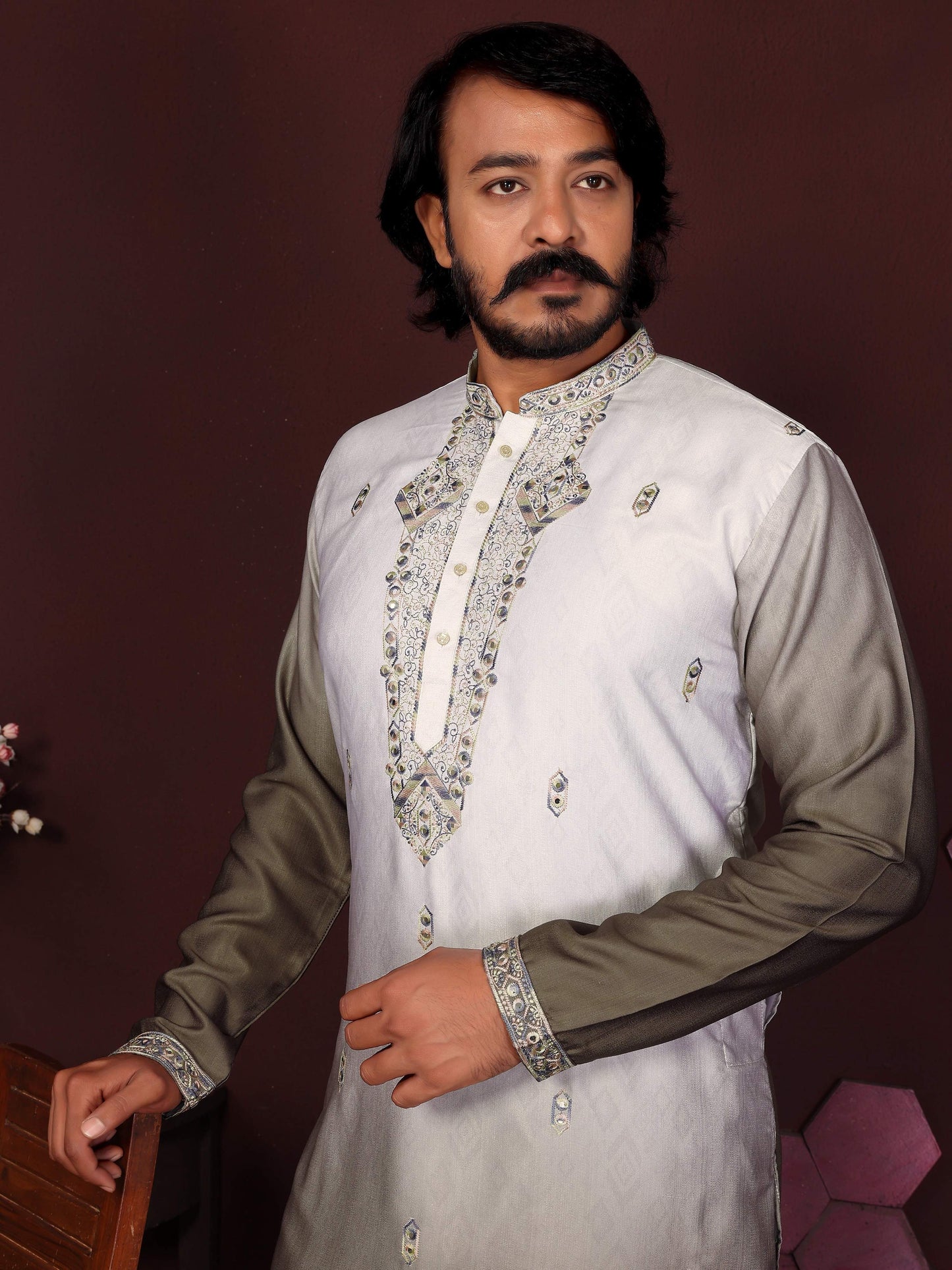 Jyoti Fashion Men's Mehendi Sequins Embroidered Kurta with Pajama | Swadesiicart