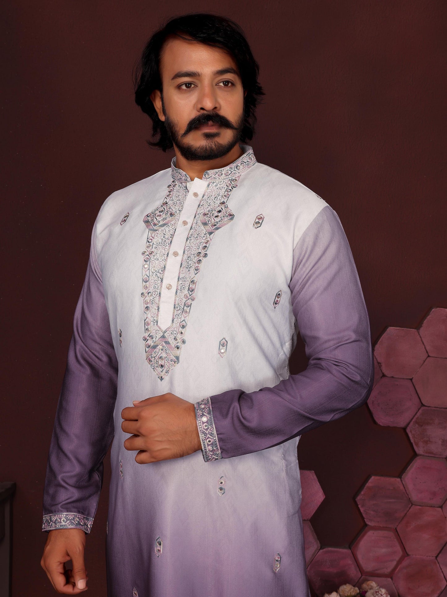 Jyoti Fashion Men's Jamuni Sequins Embroidered Kurta with Pajama | Swadesiicart