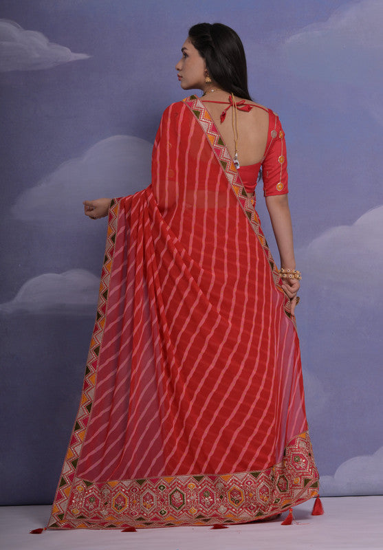 Jyoti Fashion Women's Red Coding Sequence Georgette Saree with Blouse | Swadesiicart