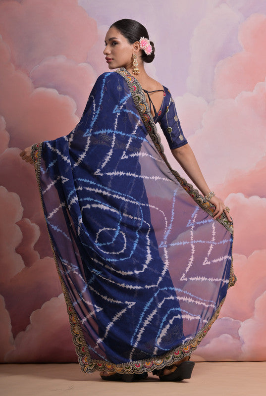 Jyoti Fashion Women's Blue Coding Sequence Georgette Saree with Blouse | Swadesiicart