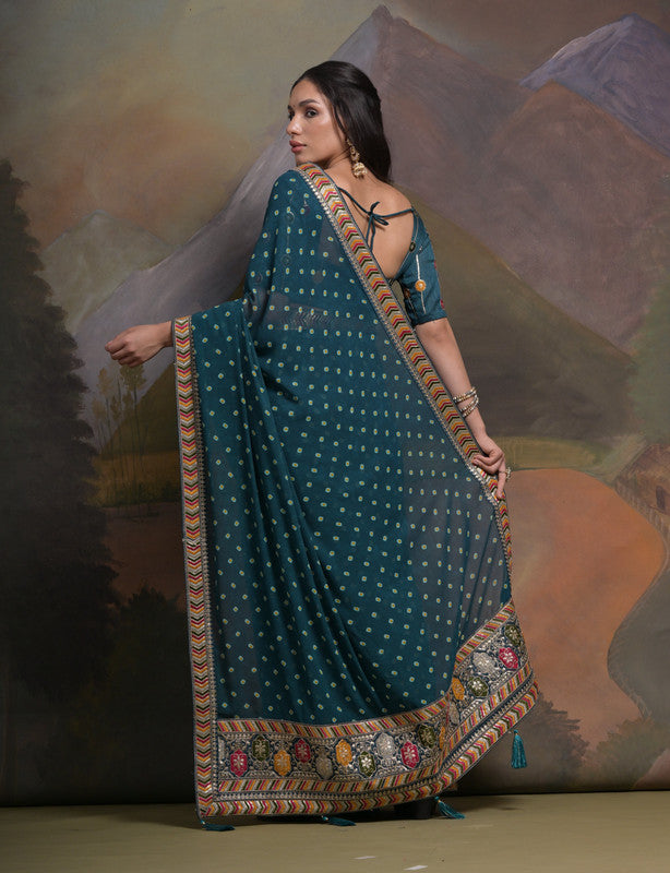 Jyoti Fashion Women's Morpich Coding Sequence Georgette Saree with Blouse | Swadesiicart