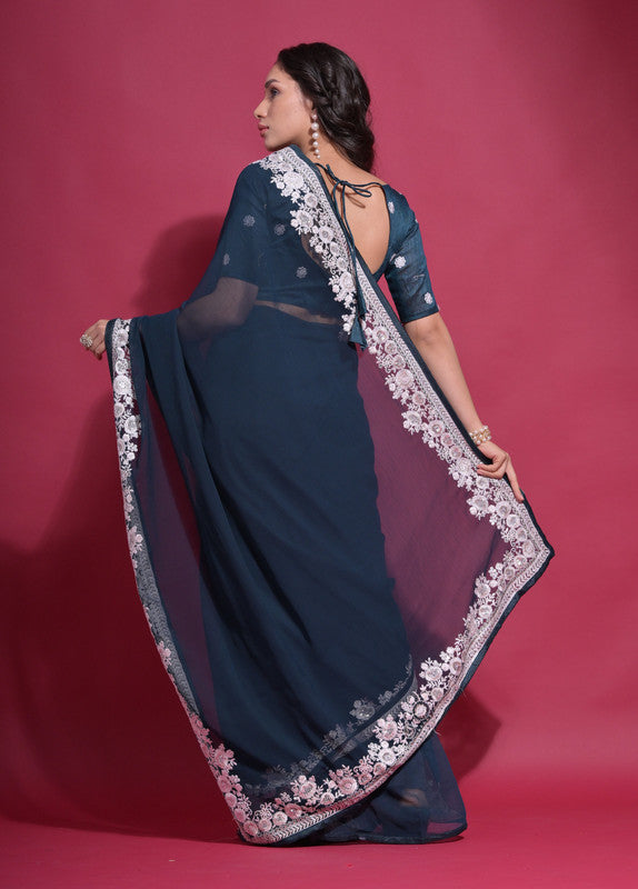 Jyoti Fashion Women's Morpich Coding Work Georgette Saree with Blouse | Swadesiicart
