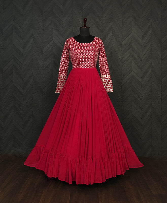 Jyoti Fashion Women's Pink Faux Blooming Sequins with Zari Embroidered Anarkali Dress | Swadesiicart