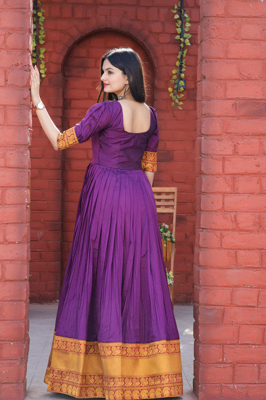 Jyoti Fashion Women's Purple Silk Jacquard Weaving Festive Anarkali Dress | Swadesiicart