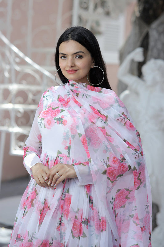 Jyoti Fashion Women's Pink Faux Georgette Floral Digital Printed Anarkali Dress with Dupatta