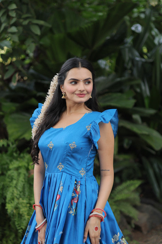 Jyoti Fashion Women's Sky Blue Dola Silk Printed Festive Designer Anarkali Dress