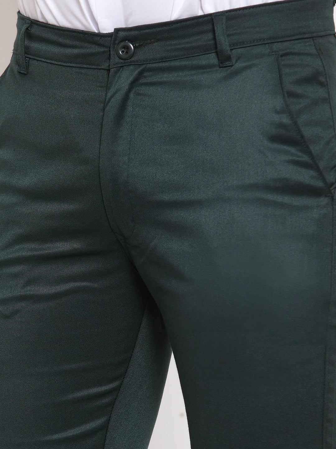 Jainish Men's Olive Tapered Fit Formal Trousers | Swadesiicart