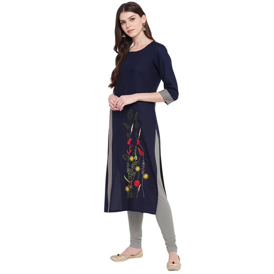 NOZ2TOZ Women's Blue & Grey Kurta- (1pc set) - Swadesiicart