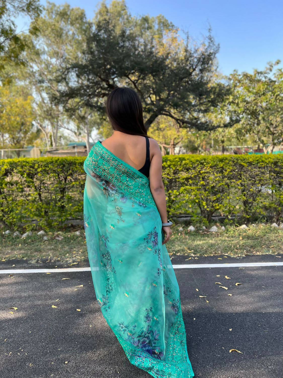 Vamsee Sea Green Organza Saree - Swadesiicart