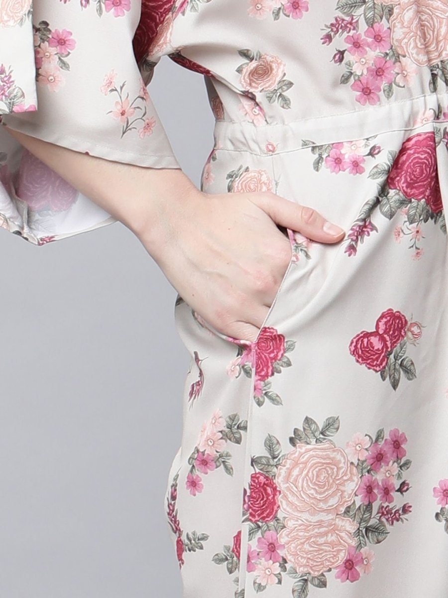 Ahalyaa Womens Beige Crepe Digital Floral Print Jumpsuit - Swadesiicart