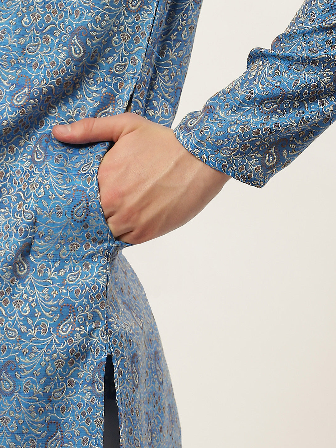 Jompers Men's Blue Printed Jacquard Kurta Only | Swadesiicart