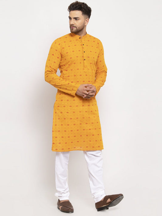 Jompers Men Yellow & White Cotton Printed Kurta Only | Swadesiicart
