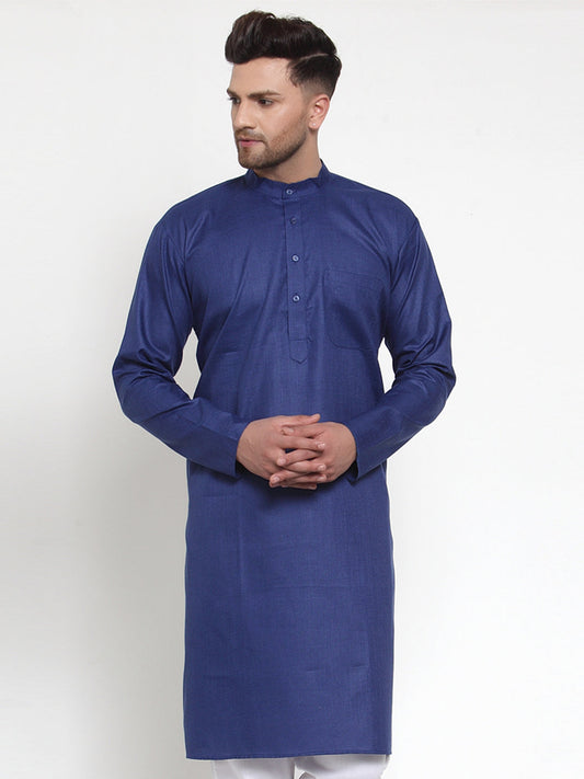 Jompers Men Royal-Blue & White Solid Kurta Only | Swadesiicart
