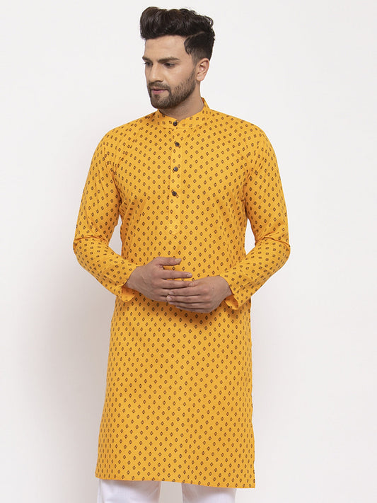 Jompers Men Yellow Printed Kurta Only | Swadesiicart