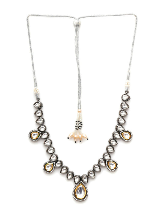 Dual Tone Kundan Neckpiece (silver) - Ruby Raang | Swadesiicart