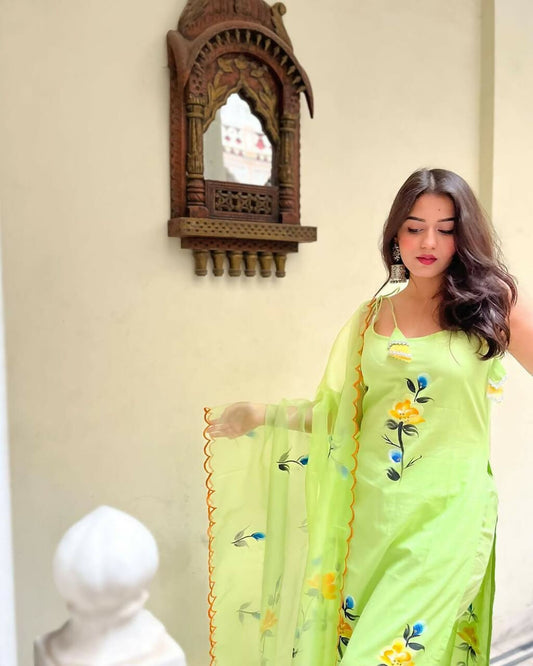 The52 Lemons Women's Gorgeous Printed Viscose Fabric Straight Kurta Pant with Dupatta Set - Swadesiicart