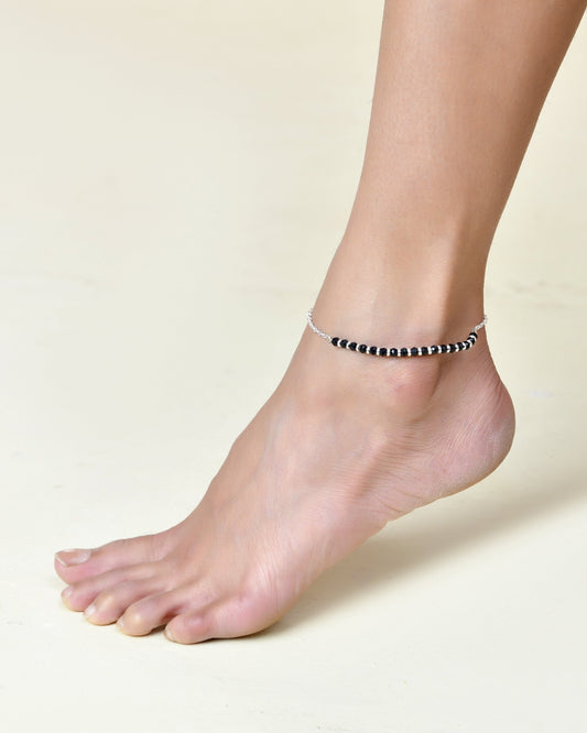 Jewels Nest Elegant Silver-Plated Black Bead Anklet – Traditional & Trendy | Swadesiicart
