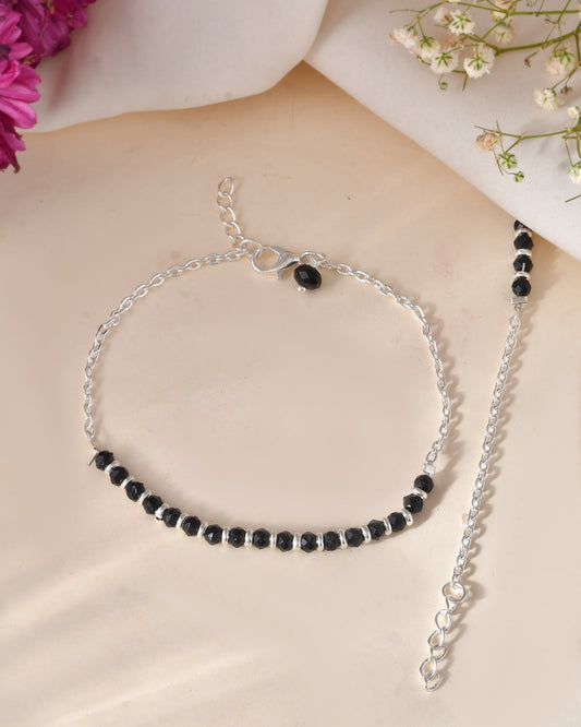 Jewels Nest Elegant Silver-Plated Black Bead Anklet – Traditional & Trendy | Swadesiicart